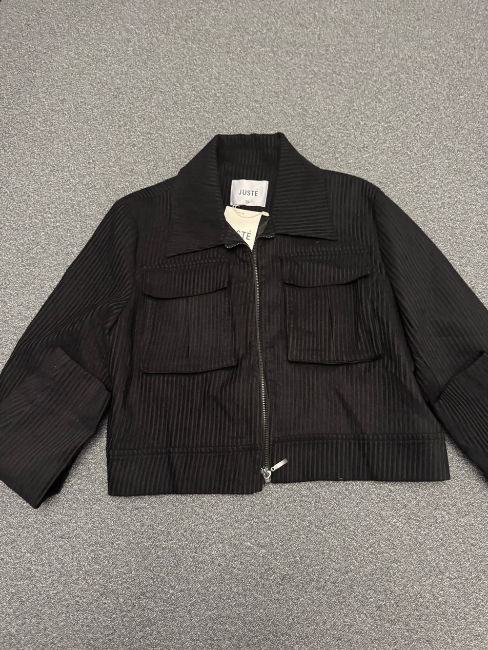 Black Ribbed Zip-Front Jacket